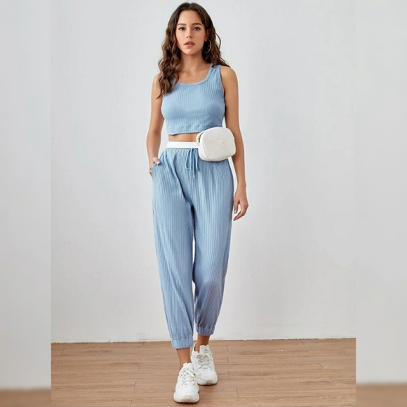 SHEIN Pants - Shein Set Crop Top+Drawstring Waist Pants